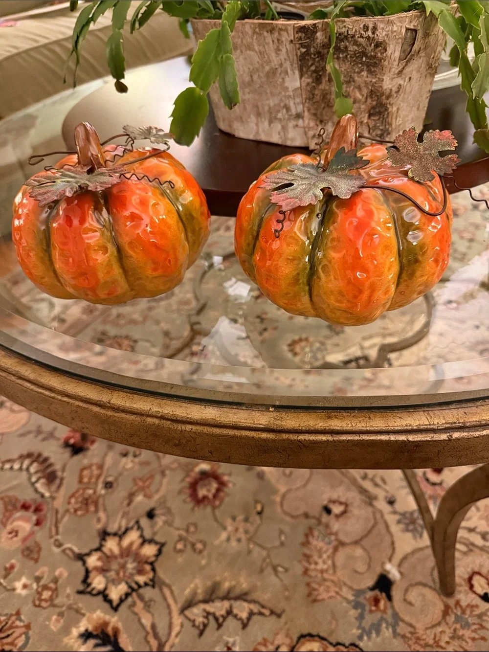 Set of 2 ceramic Pumpkins Halloween decor